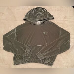 Sage Green Velvet Crop Hoodie